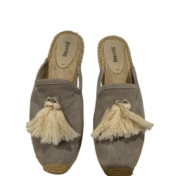 Soludos Mule Espadrille Gray Suede with tassels Woman's Size 9.5 - Picture 2 of 4